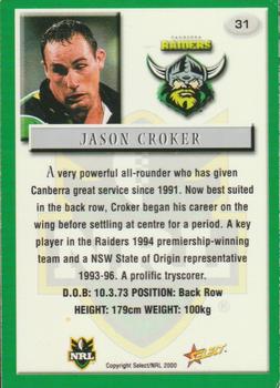 2000 Select #31 Jason Croker Back